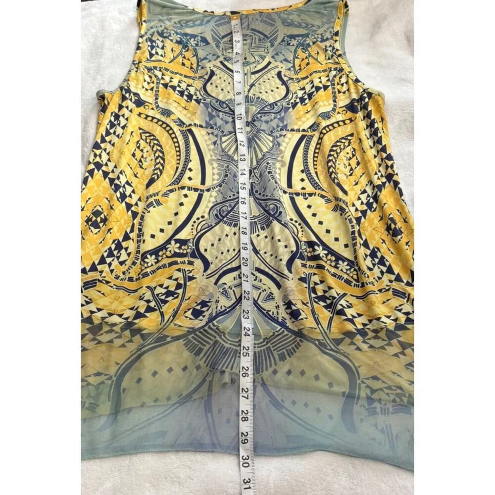 Energe Yellow Sleeveless Bohemian Tunic Top W/ Geometric Print Womens Size XL - Picture 12 of 13